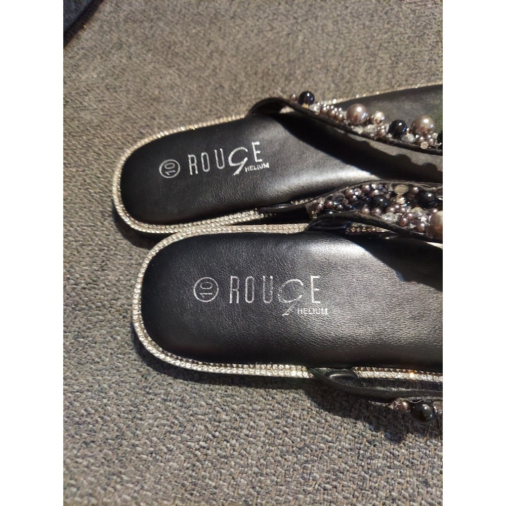 Rouge Helium Black Beaded Rhinestone Thong Sandals Size 10 Boho Bedazzled Y2k - Picture 10 of 12